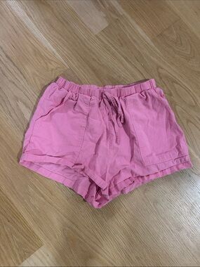 Pink Women's Drawstring Linen-Blend Shorts
